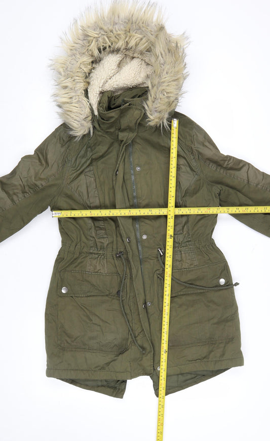 Tu Women’s Green Faux Fur Hooded Parka Coat Size 10
