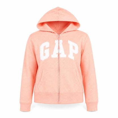 Front view of Gap girls’ peach full zip hoodie cotton blend casual 10 years