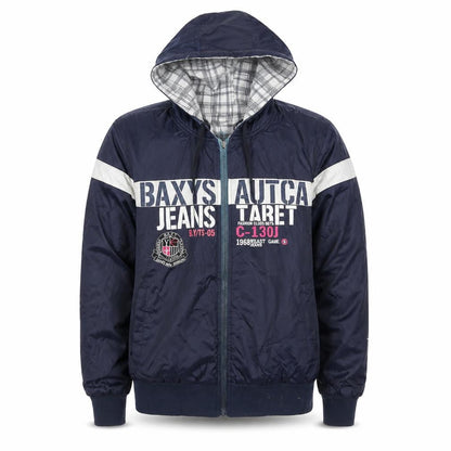 Front view of Baxyboy unisex blue l hooded windbreaker jacket casual
