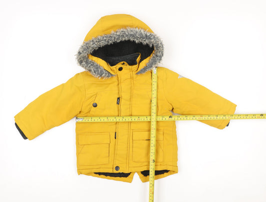 Primark Unisex Baby Yellow Hooded Puffer Jacket 12-18 Months Faux Fur Lined Winter Coat