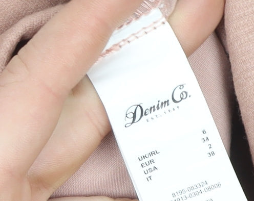 Brand and care label for Denim Co. Women’s Beige Corduroy Pinafore Dress, size UK 6, V-Neck Zip Casual
