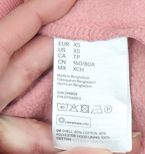 Womens UK Size XS H&M Pink Pullover Hoodie