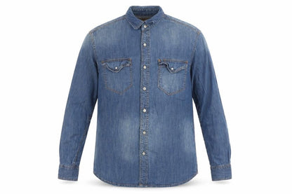 Springfield Men Blue Denim Long Sleeve Button-Up Shirt L Regular Fit
