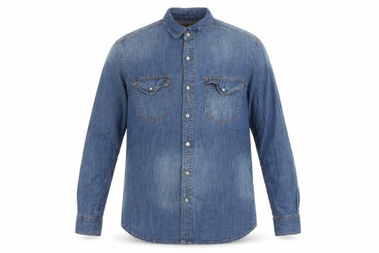 Springfield Men Blue Denim Long Sleeve Button-Up Shirt L Regular Fit