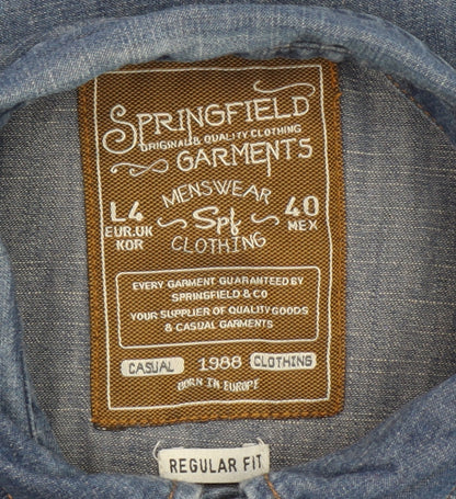 Springfield Men Blue Denim Long Sleeve Button-Up Shirt L Regular Fit