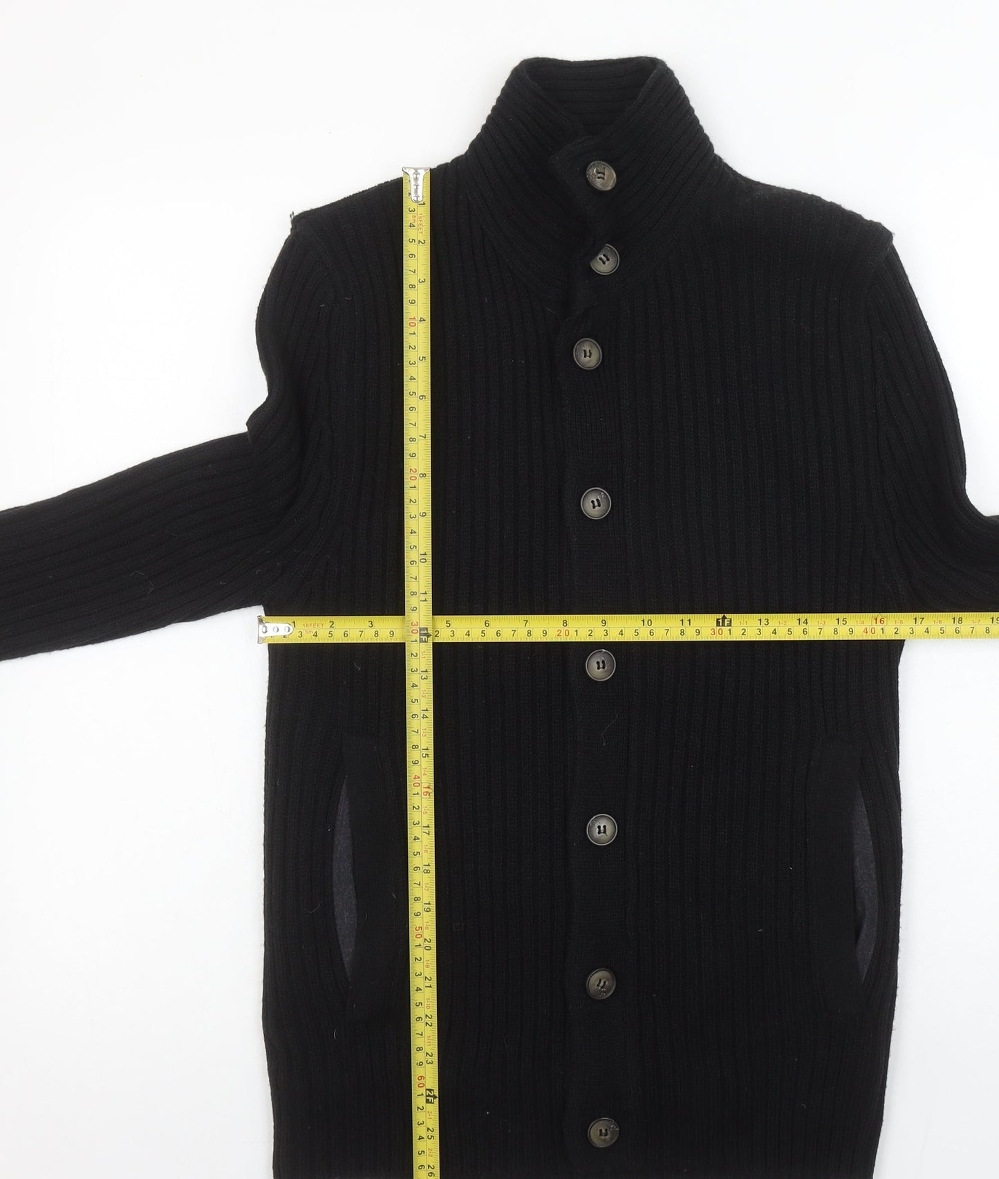 Mens UK Size S River Island Black Cardigan Jumper