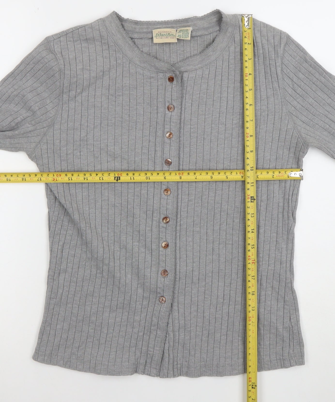 Womens UK Size M St. Johns Bay Grey Basic Button-Up