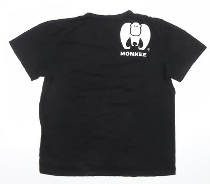 Monkee Men's Black Cotton Crew Neck Graphic T-Shirt Medium