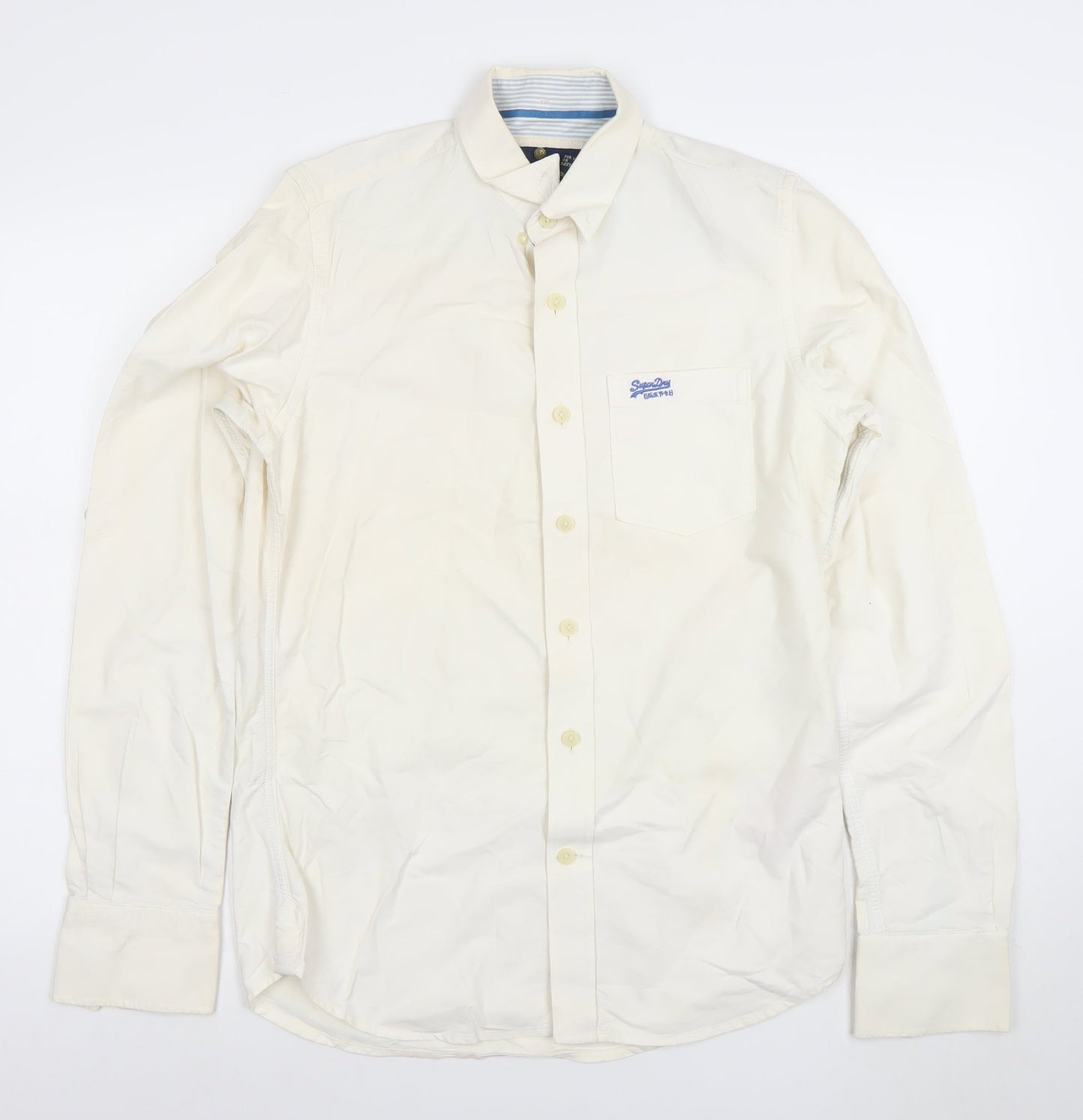 Mens UK Collar Size M Superdry Smart Ivory  Dress Shirt