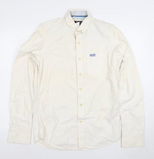 Mens UK Collar Size M Superdry Smart Ivory  Dress Shirt