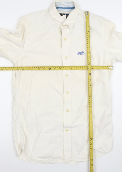 Mens UK Collar Size M Superdry Smart Ivory  Dress Shirt