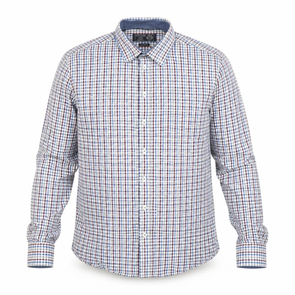 Paul Costelloe Living Men's Blue Check Cotton Long Sleeve Button-Up Shirt Large
