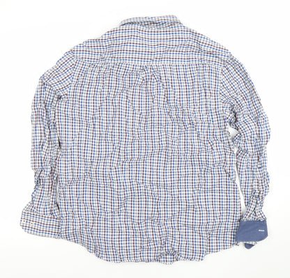 Paul Costelloe Living Men's Blue Check Cotton Long Sleeve Button-Up Shirt Large
