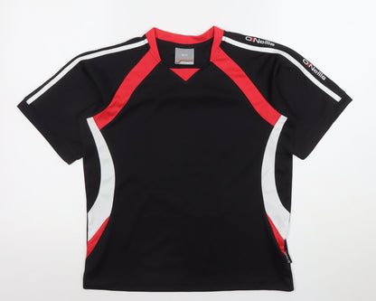 O'Neills Boys Black Red Sports T-Shirt 10-11 Years Quick Dry Activewear Top