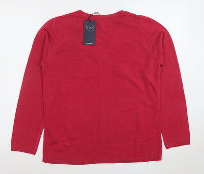 Marks and Spencer Women's Red V-Neck Long Sleeve Acrylic Jumper Size 16