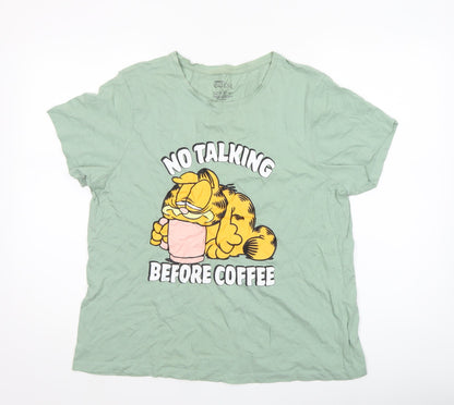 Garfield Women’s Green L T-Shirt Nightshirt ‘No Talking Before Coffee’