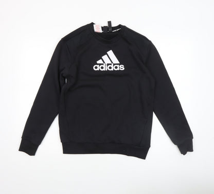 Adidas Boys Black 13-14 Years Pullover Crew Neck Logo Sweatshirt
