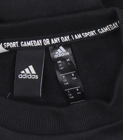 Adidas Boys Black 13-14 Years Pullover Crew Neck Logo Sweatshirt