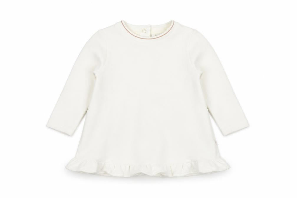 Front view of Ted Baker girls’ ivory long sleeve tunic t-shirt 9-12 months cotton blend