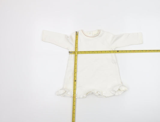 Ted Baker Girls Ivory Long Sleeve Tunic T-Shirt 9-12 Months Cotton Blend