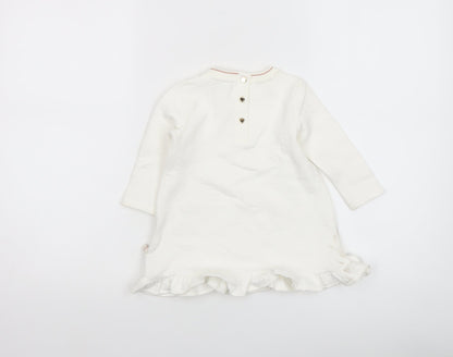 Ted Baker Girls Ivory Long Sleeve Tunic T-Shirt 9-12 Months Cotton Blend