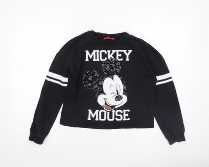 Disney Girls Black Mickey Mouse Sequin Pullover Sweatshirt 11-12 Years