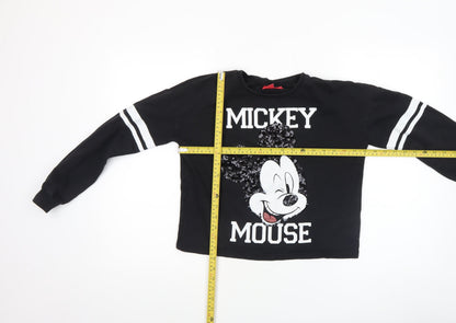 Disney Girls Black Mickey Mouse Sequin Pullover Sweatshirt 11-12 Years