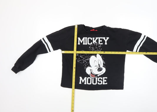 Disney Girls Black Mickey Mouse Sequin Pullover Sweatshirt 11-12 Years