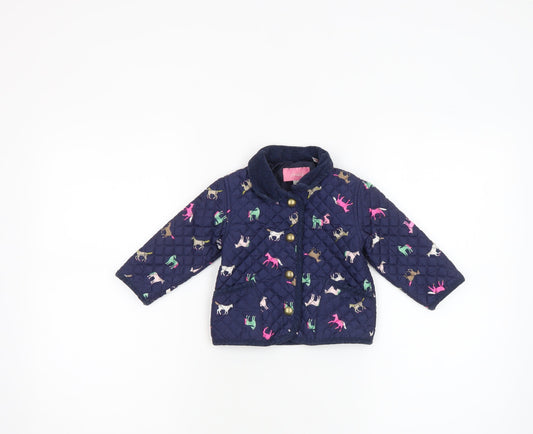 Girls UK Size 6-9 Months Joules Blue Quilted Coat