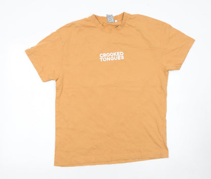 Mens UK Size M Crooked Tongues Beige  T-Shirt