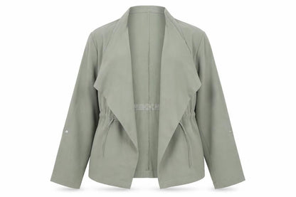Front view of Principles Women’s Green Open Front Mid-Length Jacket, size UK 14