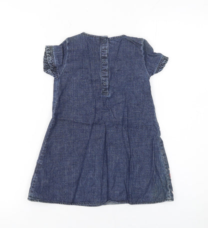 Rocha Little Rocha Girls Blue Denim Embroidered Dress 18-24 Months A-Line Cotton