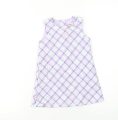 Next Girls Purple Check A-Line Sleeveless Dress 12-18 Months