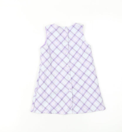 Next Girls Purple Check A-Line Sleeveless Dress 12-18 Months