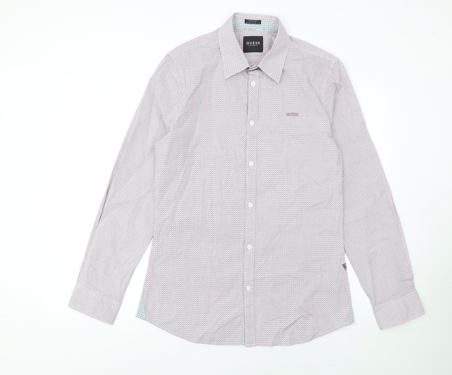 Guess Mens White Slim Fit Geometric Long Sleeve Button Up Shirt Size L