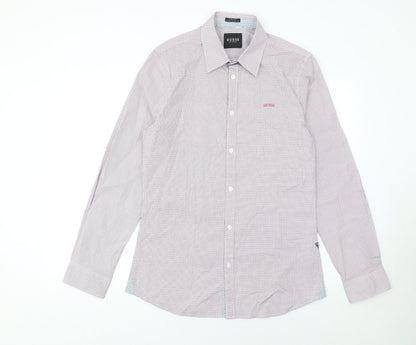 Guess Mens White Slim Fit Geometric Long Sleeve Button Up Shirt Size L