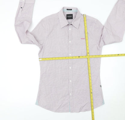 Guess Mens White Slim Fit Geometric Long Sleeve Button Up Shirt Size L