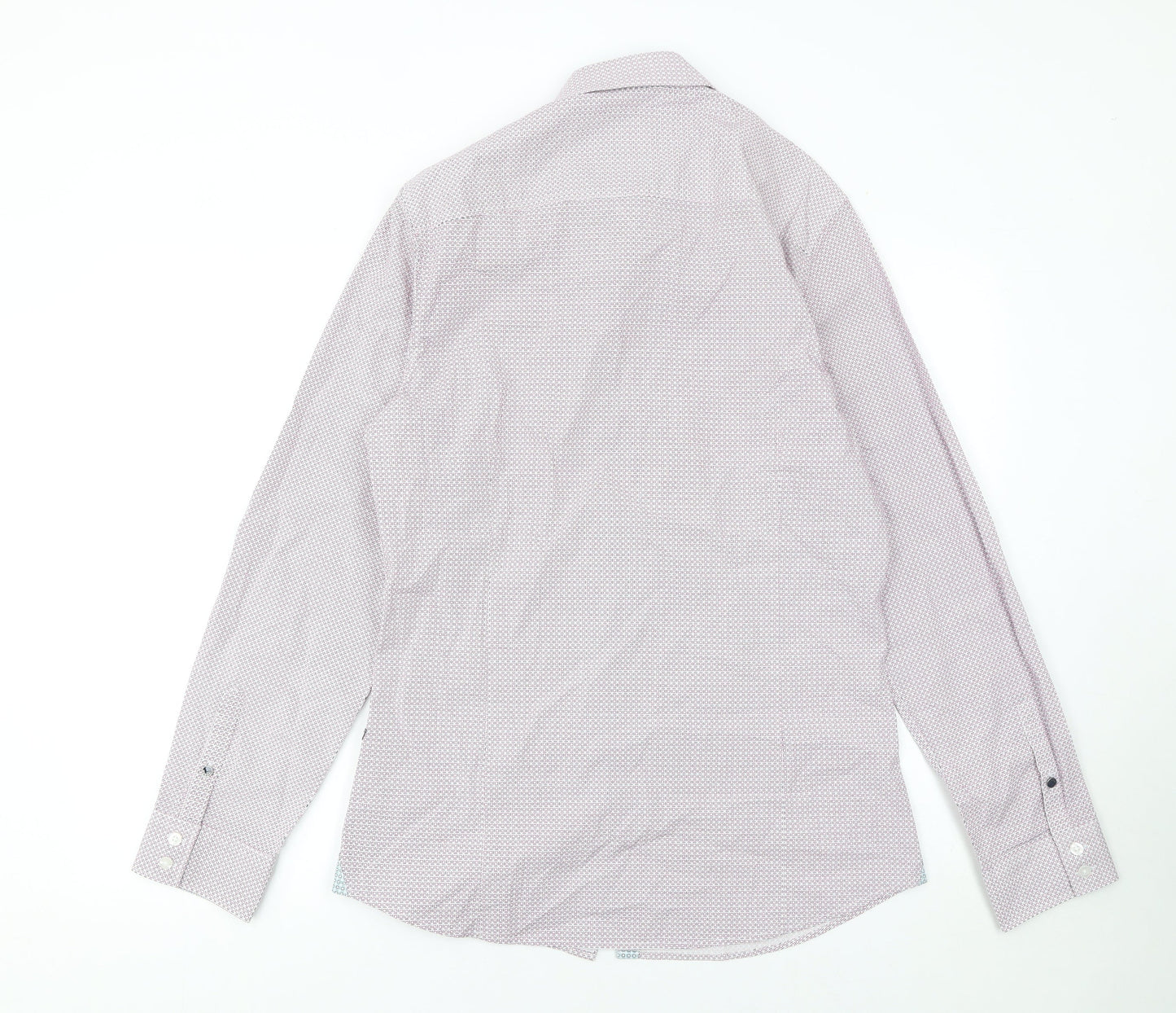 Guess Mens White Slim Fit Geometric Long Sleeve Button Up Shirt Size L