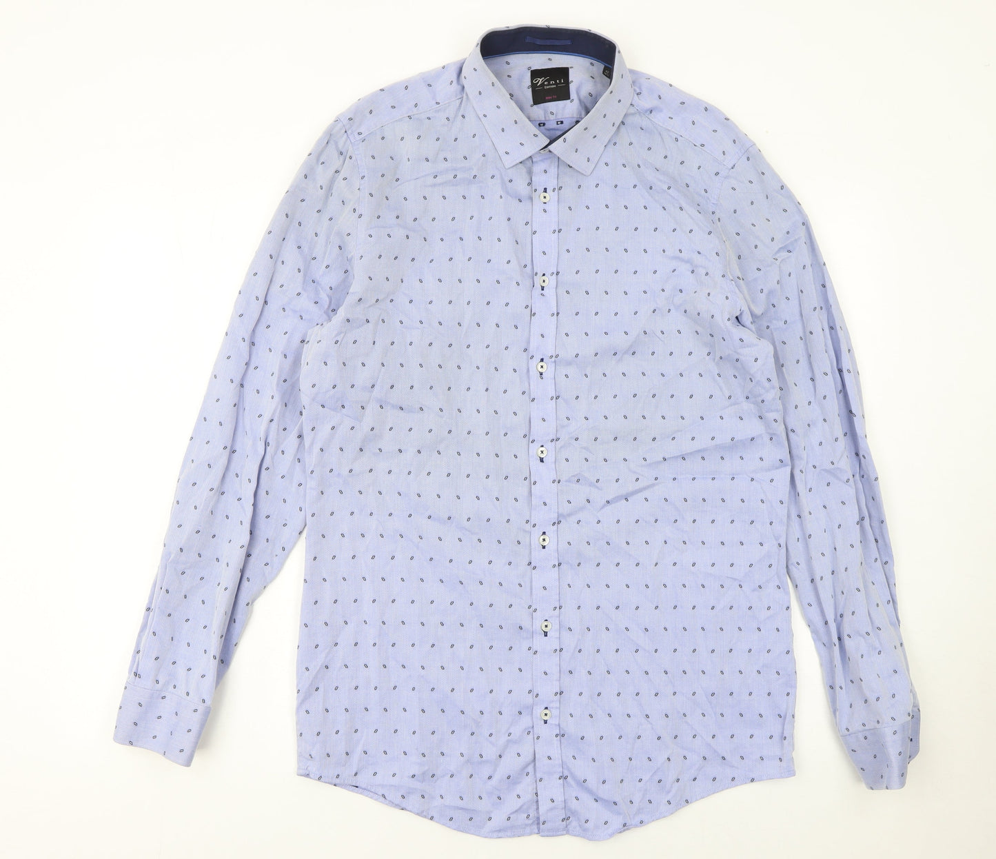 Venti Men Blue Slim Fit Long Sleeve Cotton Button-Up Shirt 16.5in