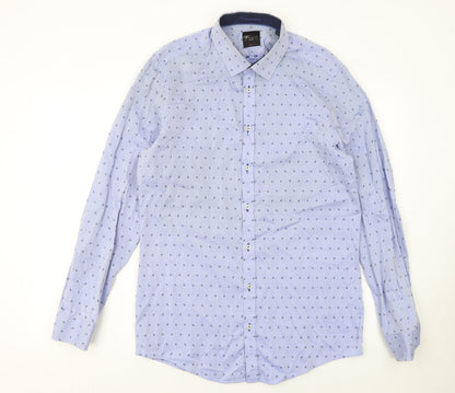Venti Men Blue Slim Fit Long Sleeve Cotton Button-Up Shirt 16.5in