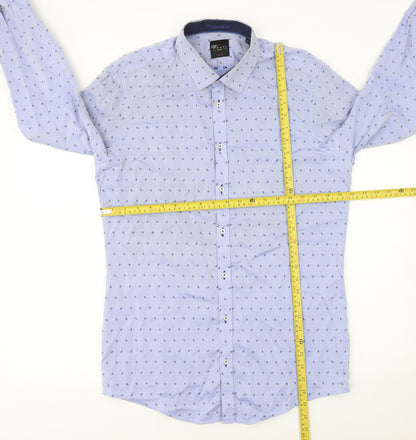 Venti Men Blue Slim Fit Long Sleeve Cotton Button-Up Shirt 16.5in