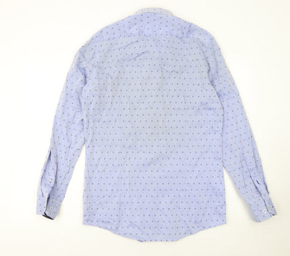 Venti Men Blue Slim Fit Long Sleeve Cotton Button-Up Shirt 16.5in