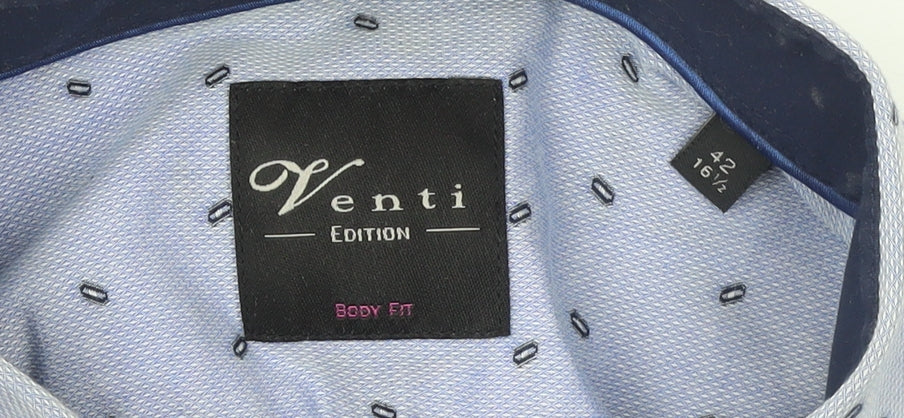 Venti Men Blue Slim Fit Long Sleeve Cotton Button-Up Shirt 16.5in