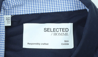 Selected Homme Men's Blue Slim Fit Long Sleeve Button-Up Shirt XL