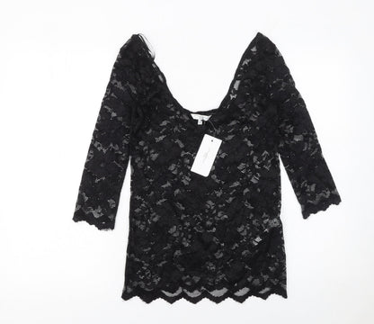 New Look Women’s Black Lace 3/4 Sleeve Tunic Blouse Size 16