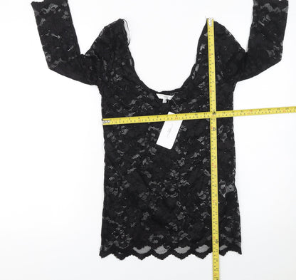 New Look Women’s Black Lace 3/4 Sleeve Tunic Blouse Size 16