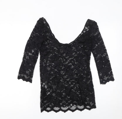 New Look Women’s Black Lace 3/4 Sleeve Tunic Blouse Size 16