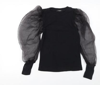 Quiz Womens Black Puff Sleeve Crew Neck T-Shirt Size S