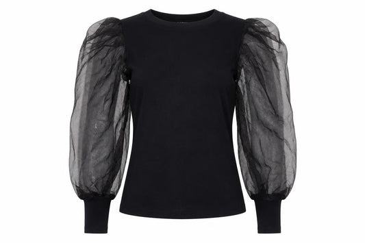 Quiz Womens Black Puff Sleeve Crew Neck T-Shirt Size S