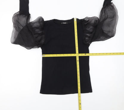 Quiz Womens Black Puff Sleeve Crew Neck T-Shirt Size S